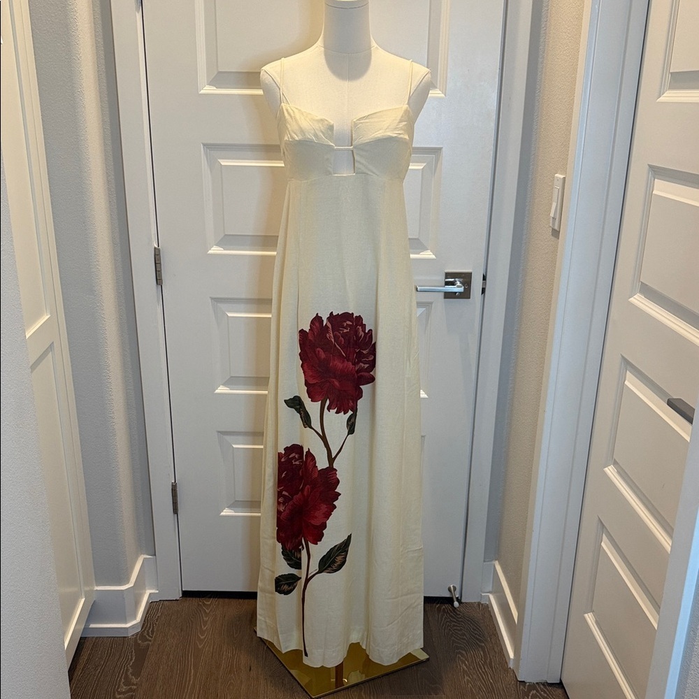 FARM Rio  White Dress with Red Floral Design Size L - Picture 5 of 10